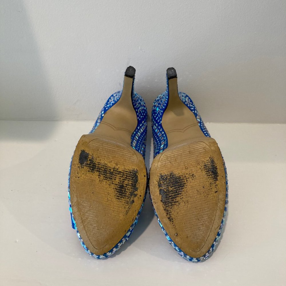 ENZO ANGIOLINI size 8 blue fun embellished platform peep toe heel - Picture 9 of 11